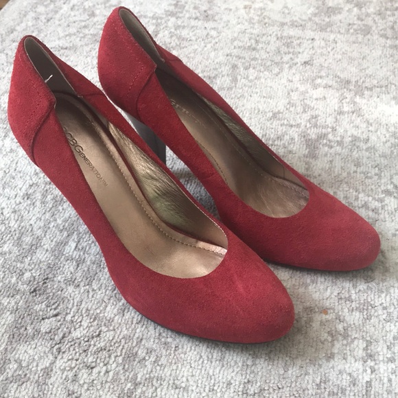 Ladies BCBG red suede pumps